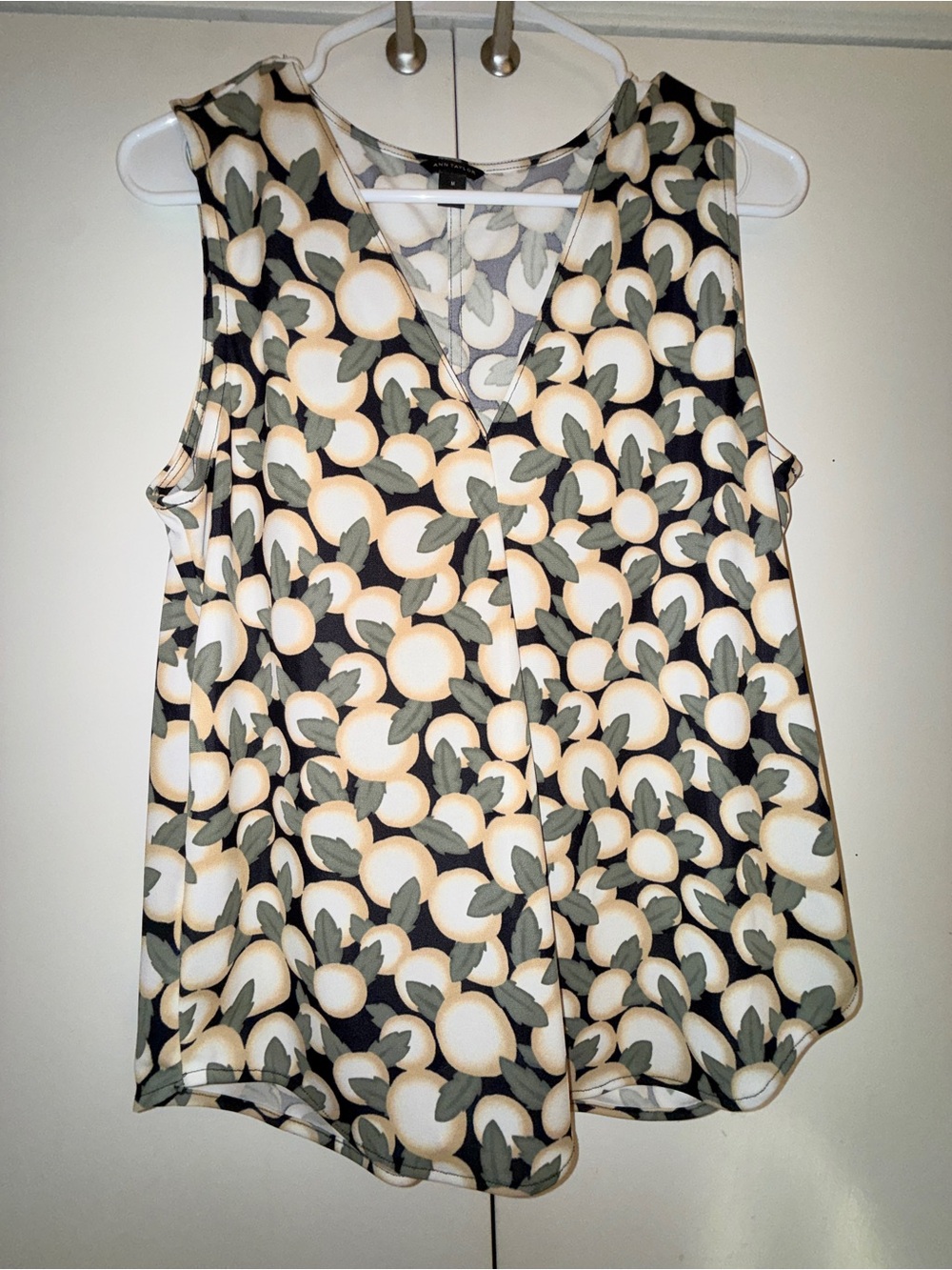 Ann Taylor Cream and Olive Floral V-Neck Sleeveless Camisole